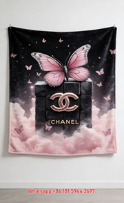 Pink Butterfly Chanel CC Logo Flannel Fleece Throw Blanket IMG_7232